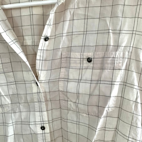 3/$15 Eliot 100% Cotton Windowpane Grid Button Down Blouse in White/Grey - Picture 2 of 7